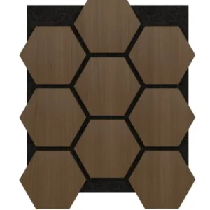 Panele akustyczne Hexagon Drewno Ciemny Dymiony Naturalny Dąb Brąz z Czarnym Filcem